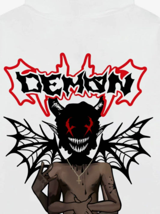 White Hoodie with Demon Graphic Design 