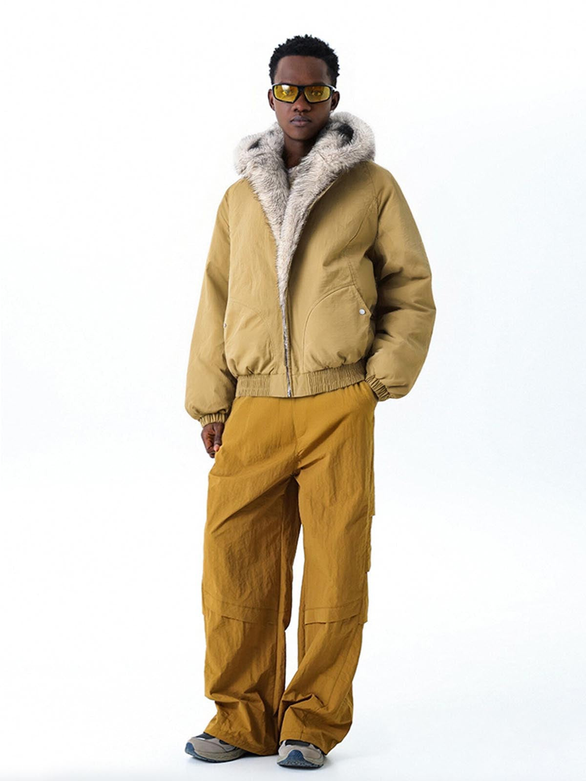 Street Faux Fur Collar Hooded Windproof Padded Jacket 