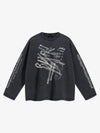 Music Score Graphic Distressed Long Sleeve Tee