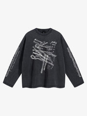 Music Score Graphic Distressed Long Sleeve Tee