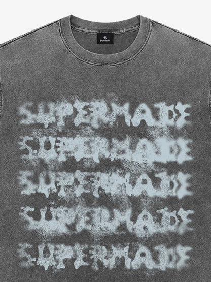 Washed Spray Effect Letter Print T-Shirt 