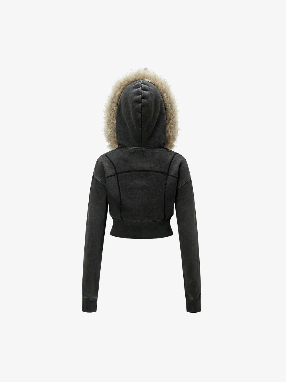 Sudadera con capucha ajustada con cremallera y forro de piel sintética desgastada
