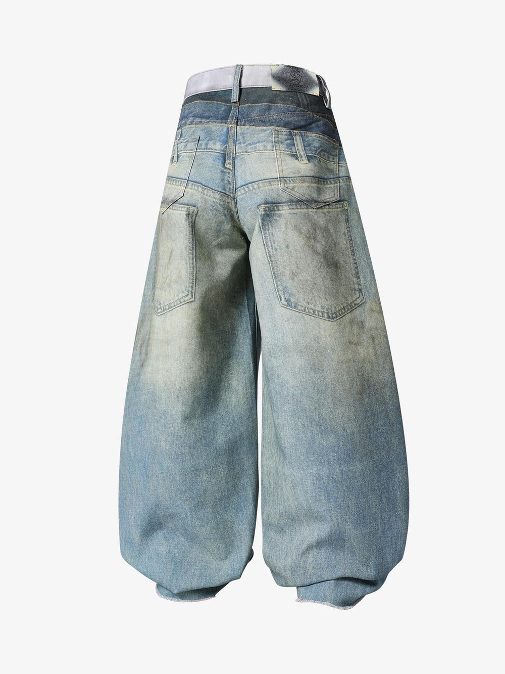 3D Graphic Distressed Gradient Ripped Wide-Leg Jeans