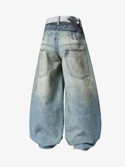 3D Graphic Distressed Gradient Ripped Wide-Leg Jeans