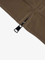 Double-Row Metal-Button Stand-Collar Faux Leather Jacket