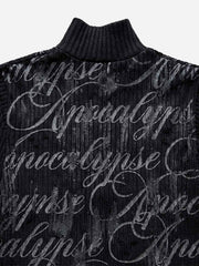 Studded Gothic Letter Stand-Collar Zip Knit Sweater