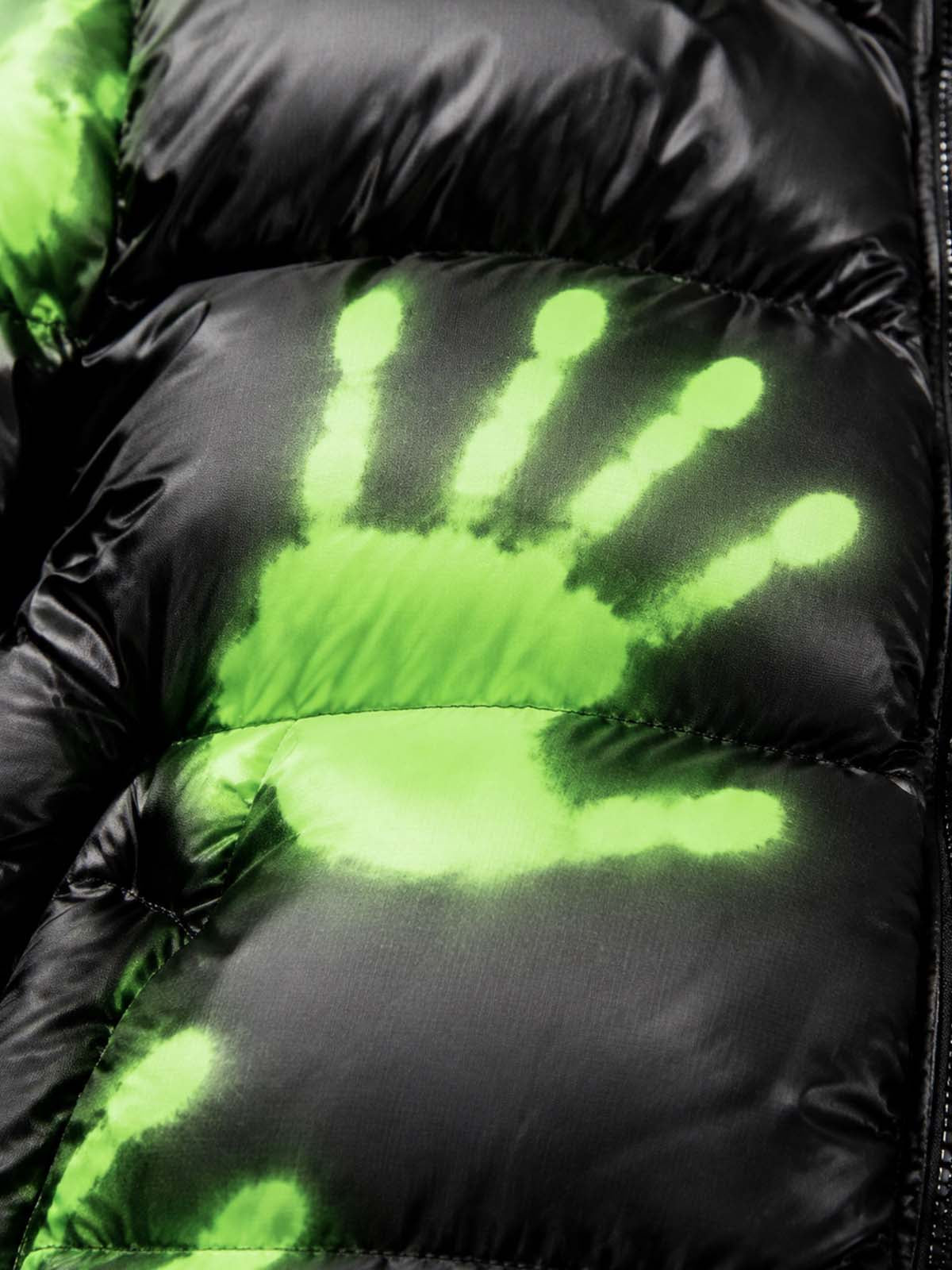 Neon Handprint Graphic Hooded Puffer Coat