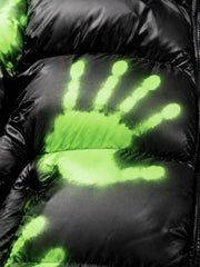 Neon Handprint Graphic Hooded Puffer Coat