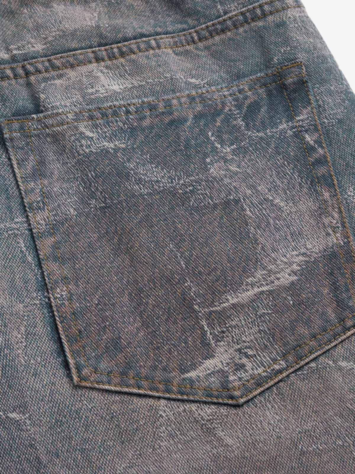 Washed Ripple 3D Print Loose Wide-Leg Jeans 