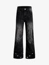 Black Denim Wide-Leg Jeans with Asymmetric Stitching and Button Details 