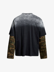 Character Graphic Spray-Dyed Distressed Layered Long Sleeve Top