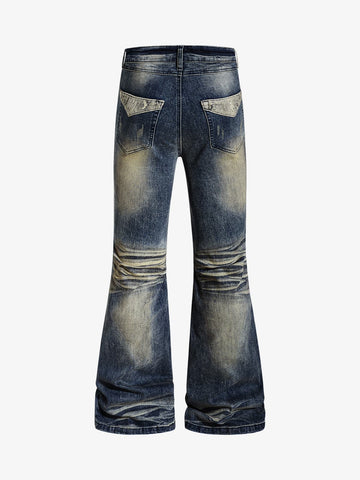 Denim Wide-Leg Flared Jeans with Stud Details for Women 