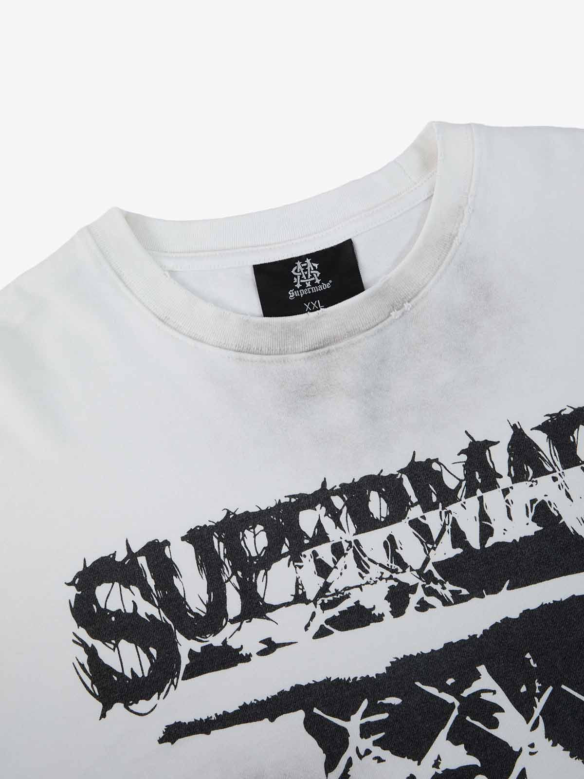 Supermade Distressed Cage Striped Long-Sleeve T-Shirt 