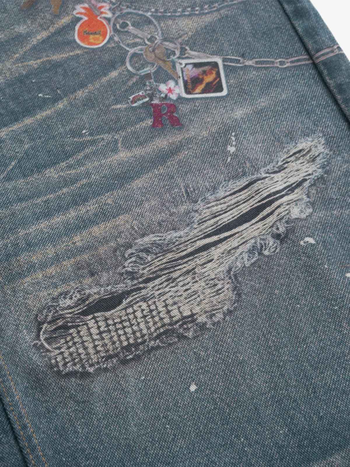 RO Chain Hole 3D Printed Baggy Jeans 