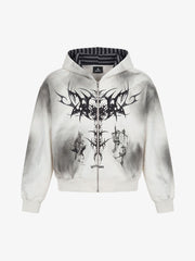 Thorn Portrait Graphic Distressed Gradient Hoodie; White / S, White / M, White / L, White / XL