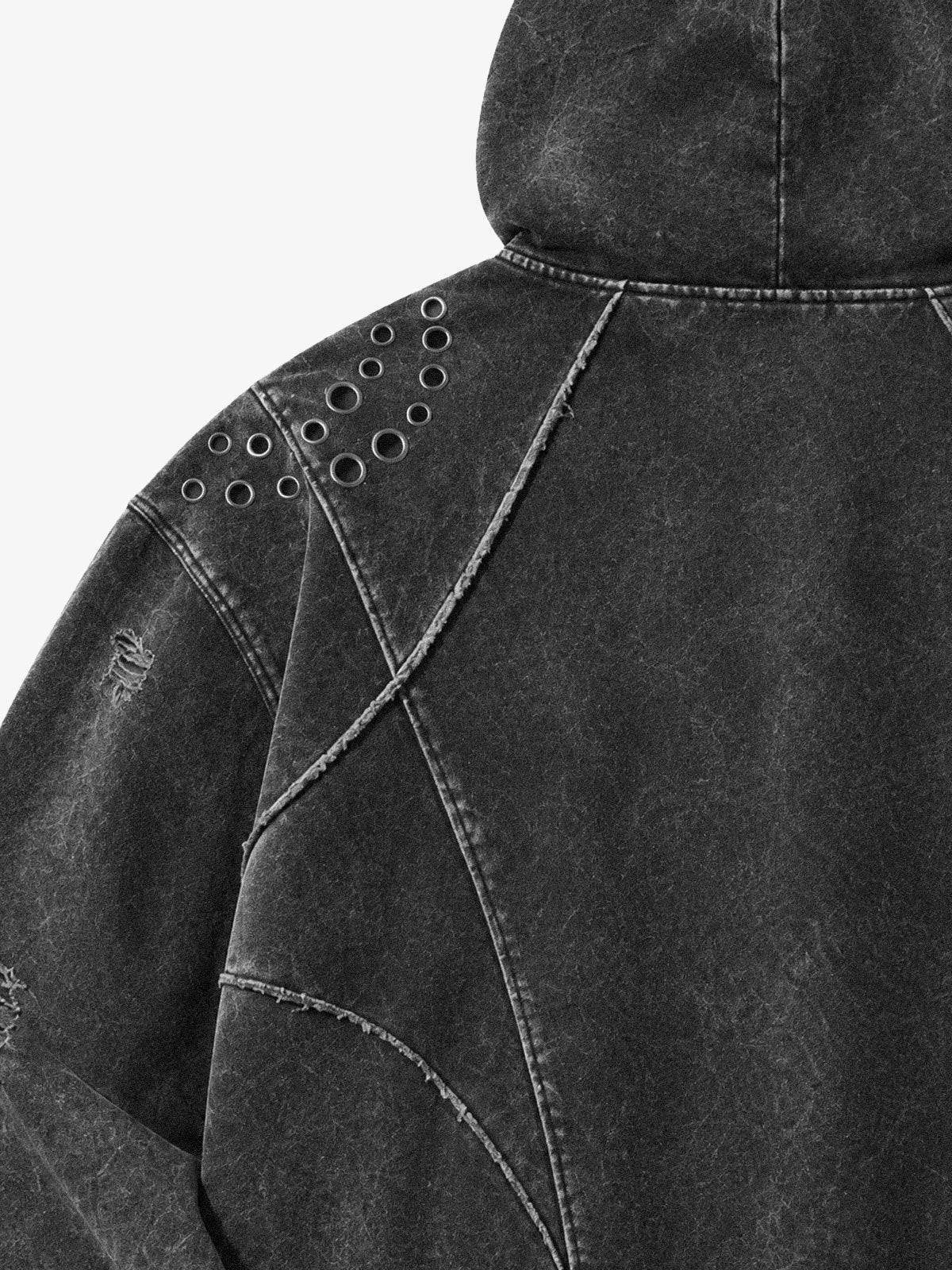 Washed Eyelet Distressed Hoodie & Curved-Leg Sweatpants Set