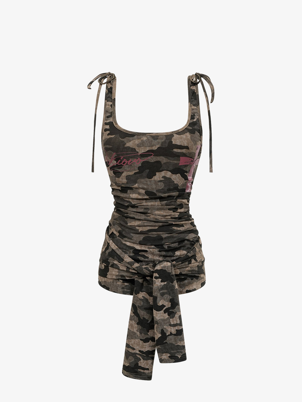 Off-Shoulder Camo Print Long Sleeve Tee