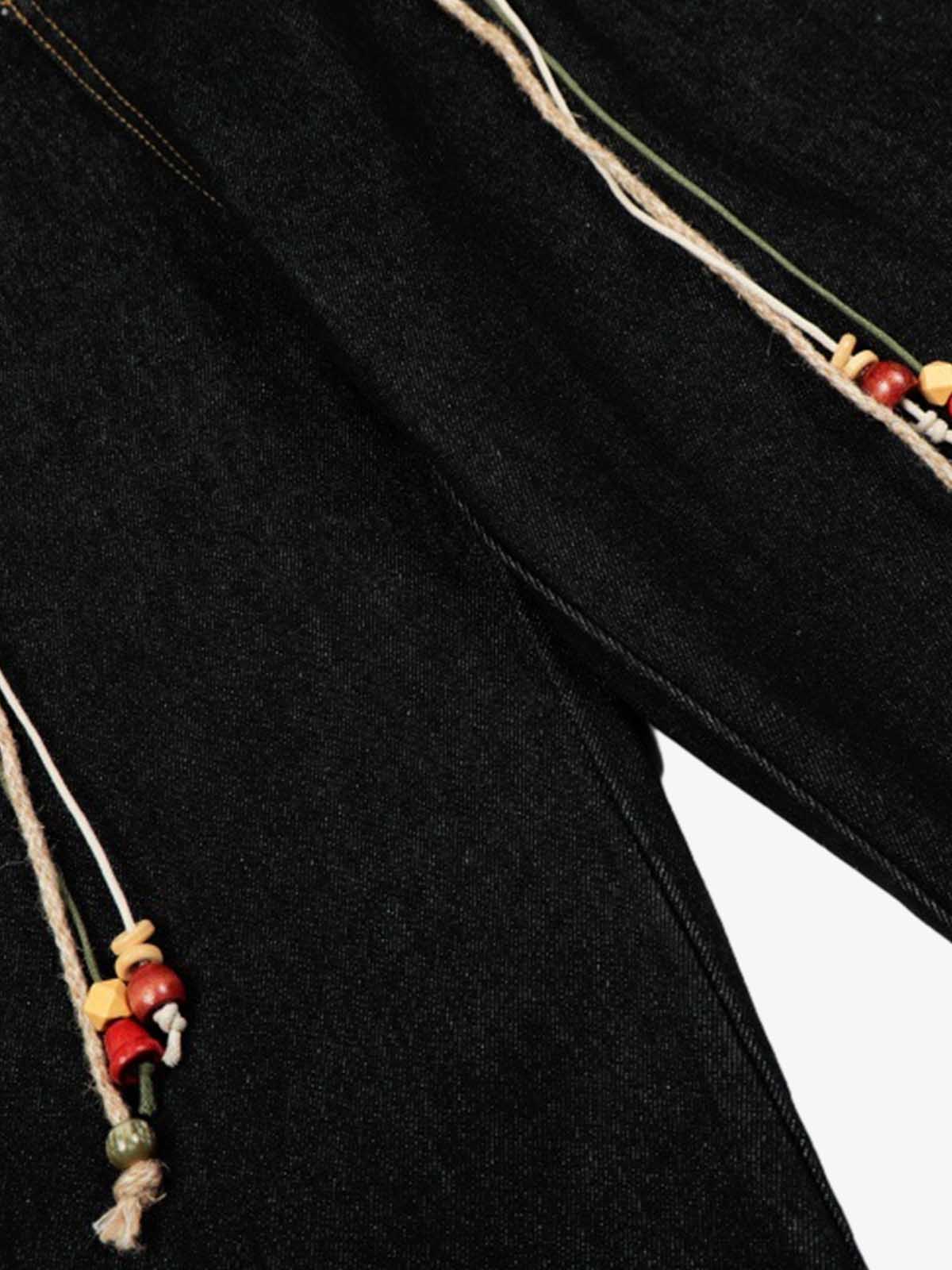 Rope Detail Waist Wide Leg Denim Jeans