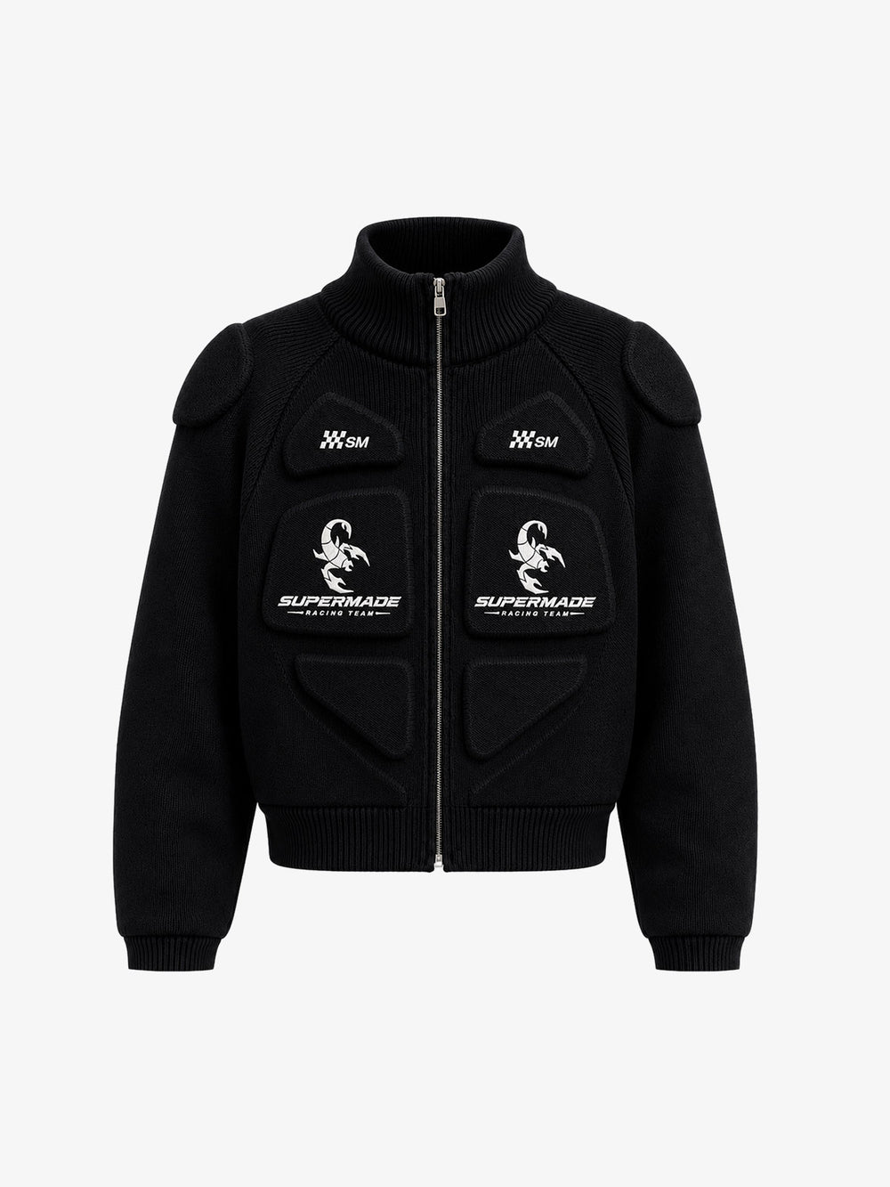 Scorpion Embroidered Padded Cropped Zip Sweater