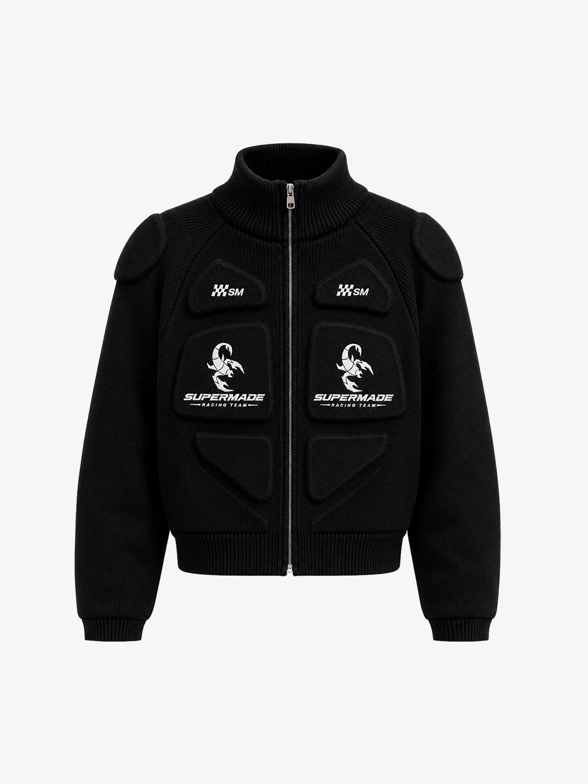 Scorpion Embroidered Padded Cropped Zip Sweater