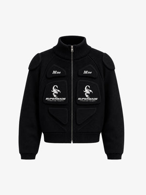 Scorpion Embroidered Padded Cropped Zip Sweater