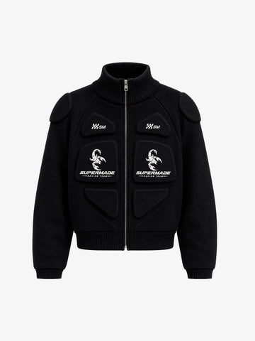 Scorpion Embroidered Padded Cropped Zip Sweater