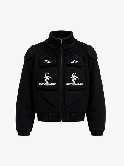 Scorpion Embroidered Padded Cropped Zip Sweater