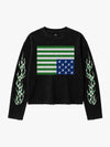 Checkerboard Flame Graphic Distressed Waffle Long Sleeve Tee