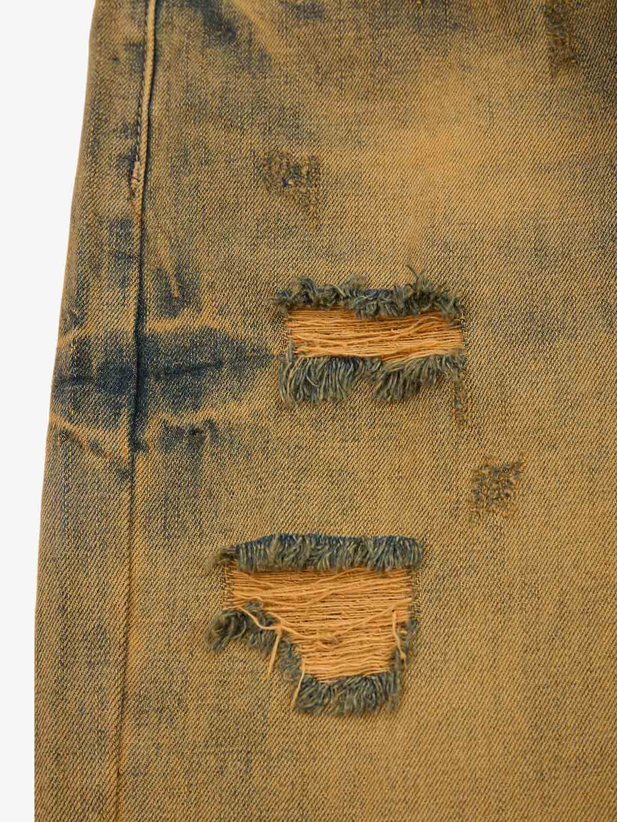 Ripped Denim Shorts for Men - Distressed Washed Cotton Jean Shorts with Frayed Holes and Relaxed Fit 