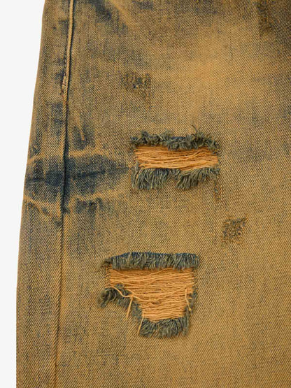 Ripped Denim Shorts for Men - Distressed Washed Cotton Jean Shorts with Frayed Holes and Relaxed Fit 