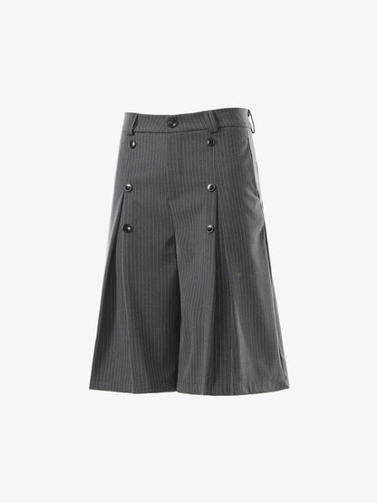 Pinstripe Double-Breasted Pleated Shorts 