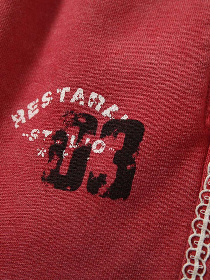 Distressed Ripped Red Culotte Jorts 