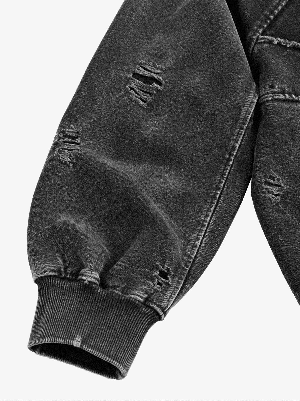 Washed Eyelet Distressed Hoodie & Curved-Leg Sweatpants Set