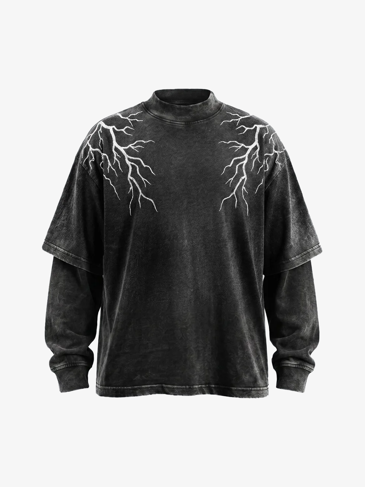 Lightning Graphic Layered Long Sleeve Tee & Curved-Leg Jeans Set