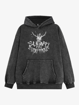 THE SUPERMADE Oversized Black Hoodie with Graphic Print Design 