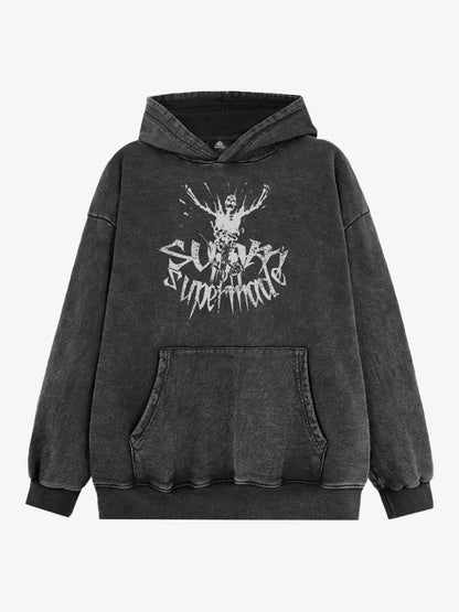 THE SUPERMADE Oversized Black Hoodie with Graphic Print Design 
