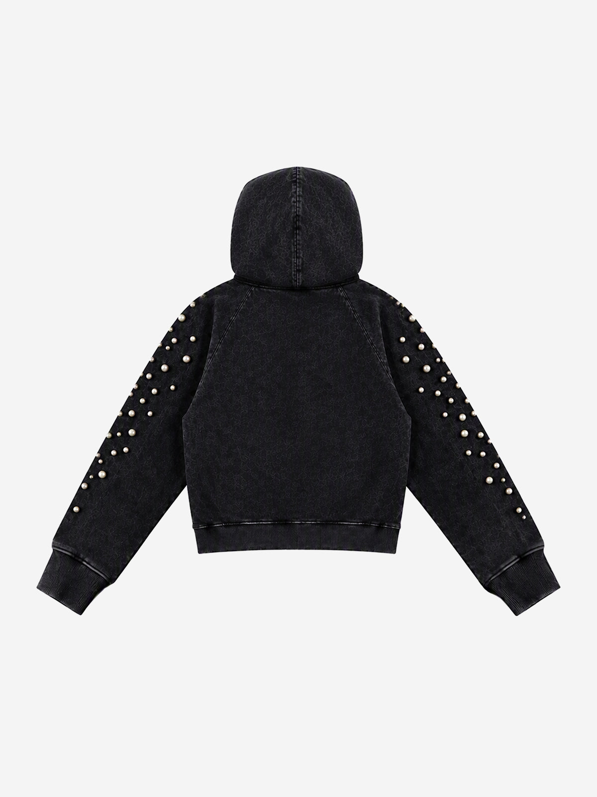 Pearl Studded Washed Distressed Cropped Hoodie