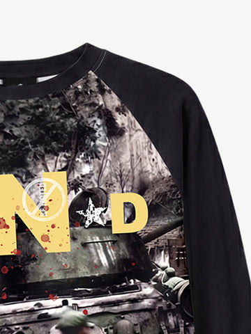 All-Over Battlefield Anti-War Graphic Raglan Long Sleeve Tee