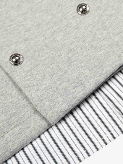 Button Detail Striped Panel Faux Layered Jacket