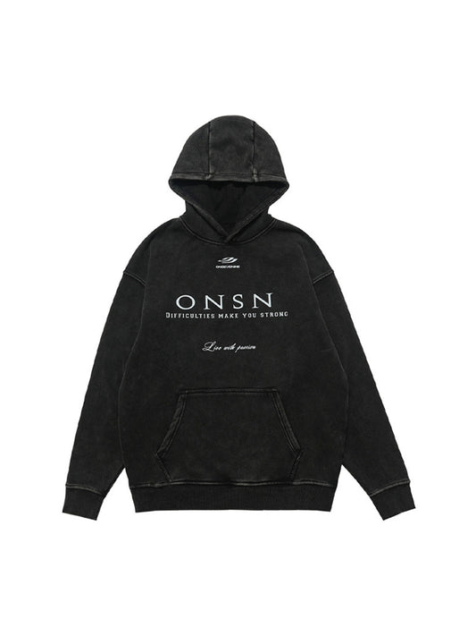 Heavy Washed Print Fleece Hoodie 