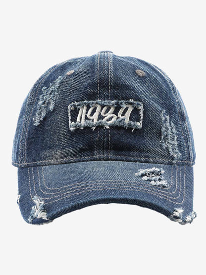 Distressed Denim Baseball Cap with Vintage 1920s Patch - Perfect for Casual and Sporty Looks 