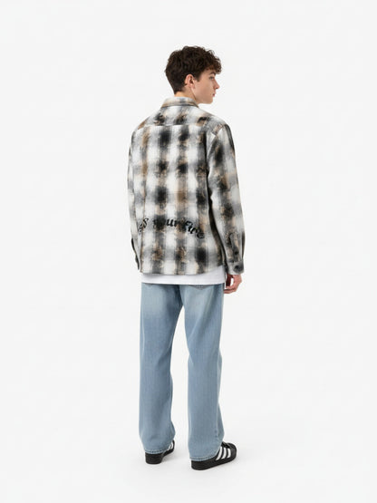 Streetwear Washed Distressed Plaid Long Sleeve Shirt 