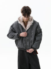 Retro Washed Fleece-lined Hooded Work Jacket 