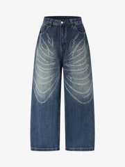 Butterfly Rhinestone Whiskered Curved-Leg Jeans