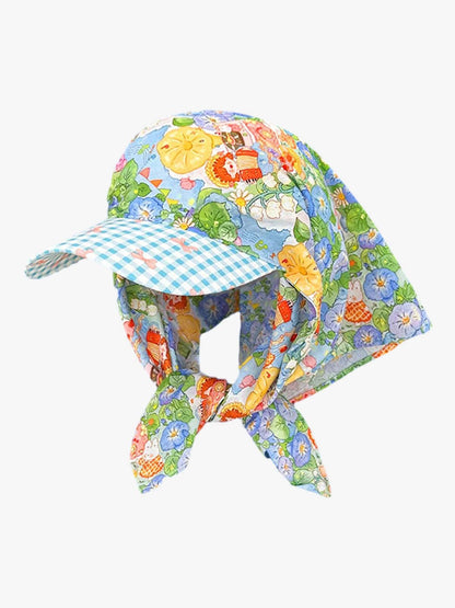 Cotton Kids Sun Protection Hat with Adjustable Neck Scarf, Breathable and UV-Resistant Baby Cap for Outdoor Activities 