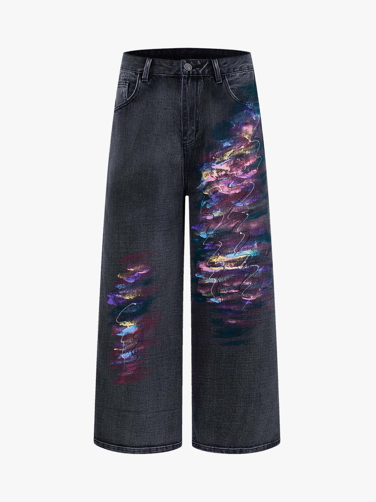 Retro Distressed Colorful Graffiti Art Print Jeans 