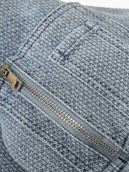 Washed Embroidered Fur-Lined Denim Bomber Jacket