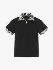 Leopard Trim Half Zip Polo T-Shirt 