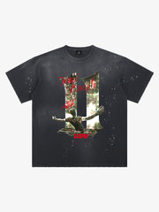 Washed Distressed "Team Strength 11" Graphic T-Shirt 