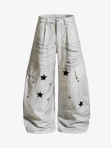 Vintage Star Detail Washed Cargo Jeans 